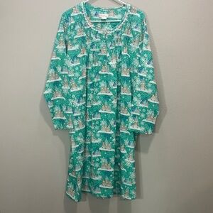 Loti fashions Comfy Winter Gnomes Button-Down Flannel Nightgown‎ NWOT
